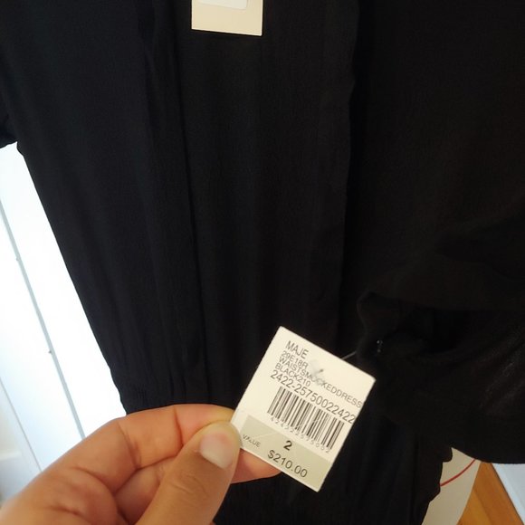 Maje Smocked Black Crepe Dress - Picture 5 of 9